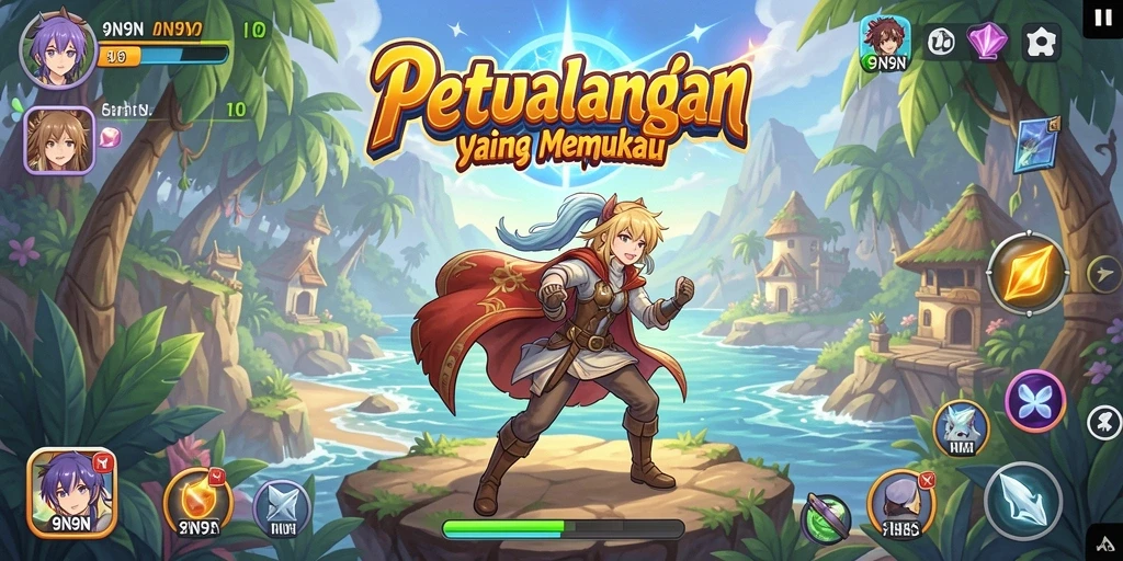 Gameplay Anime dalam 9N9N yang penuh aksi dan petualangan.