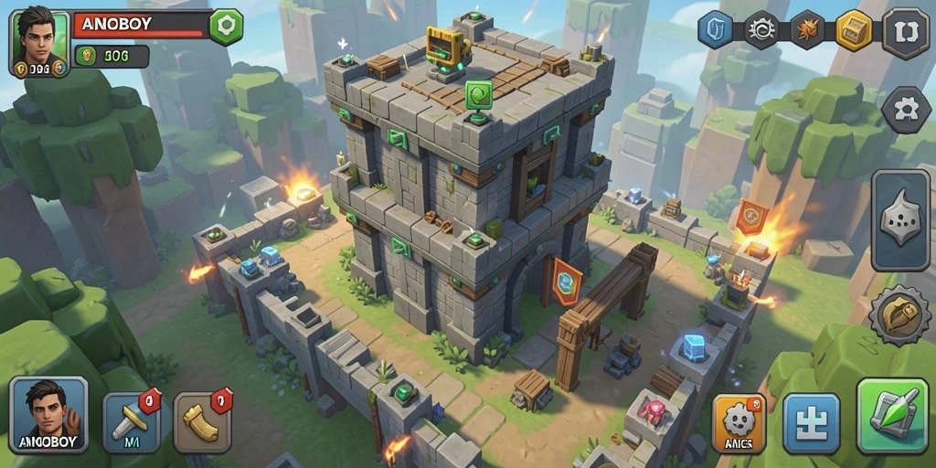 Tampilan menarik dari gameplay ANOBOY dalam Tower Defense.