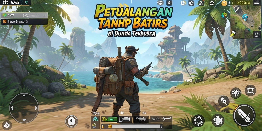 Screenshot gameplay GX88 menampilkan eksplorasi dunia yang luas.