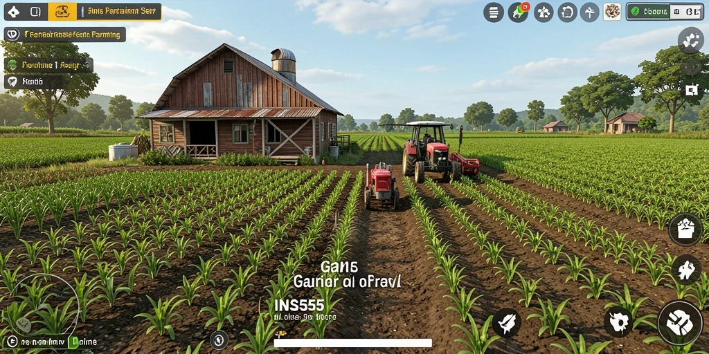 Tampilan gameplay INS55 dengan aktivitas bercocok tanam yang seru.
