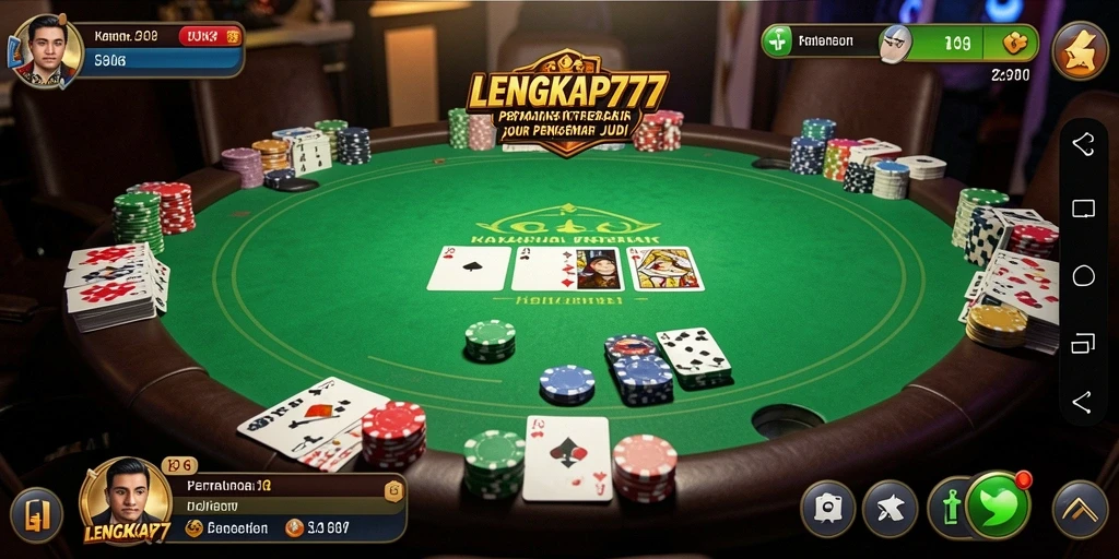 Tampilan gameplay seru LENGKAP777 dengan pemain aktif di meja poker.