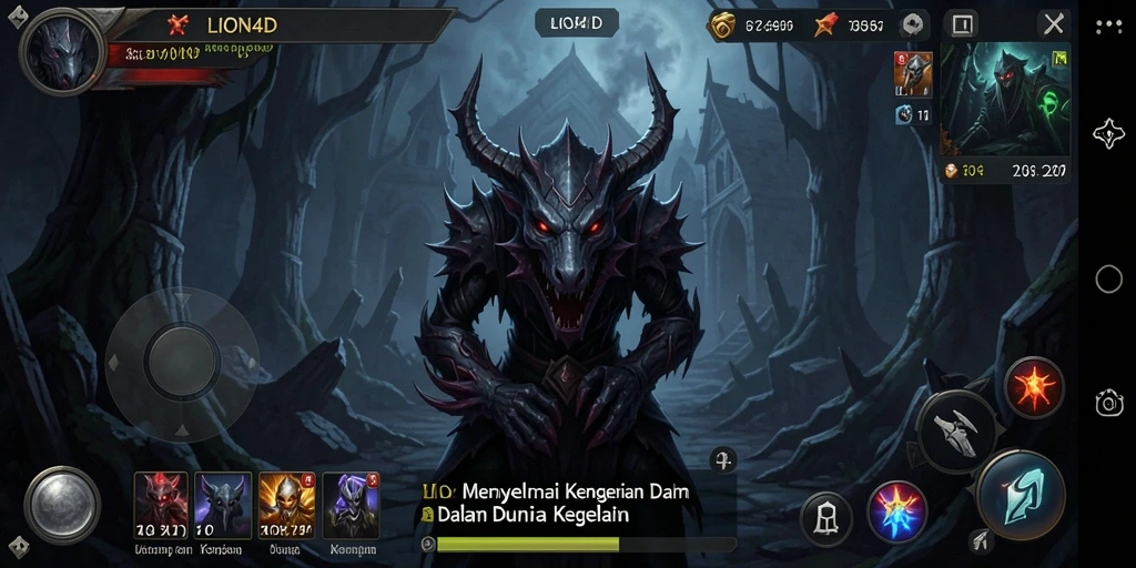 Screenshot LION4D menampilkan suasana mencekam saat menjelajahi kegelapan.