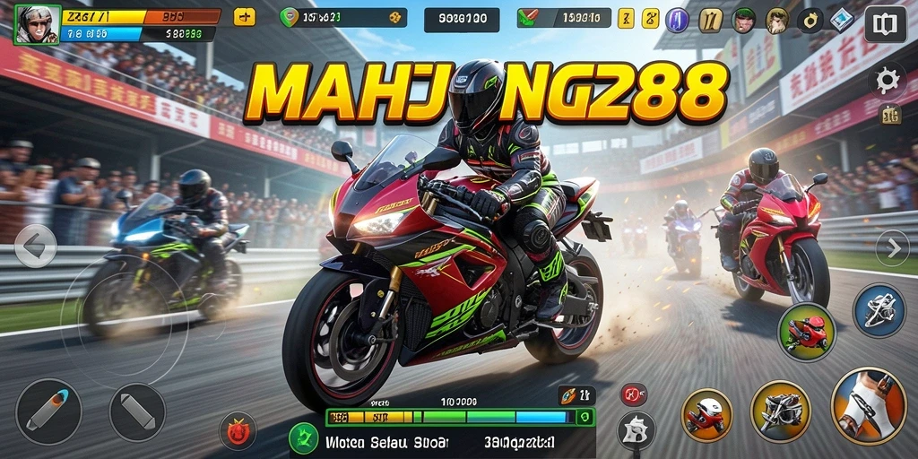 Tampilan gameplay seru balapan motor di MAHJONG288.