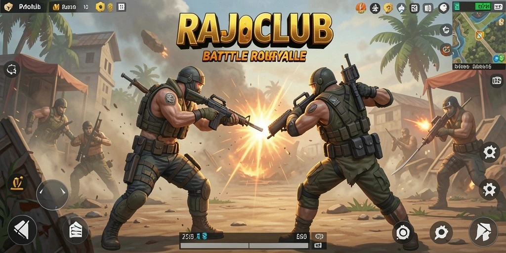 Screenshot RAJACLUB menampilkan aksi intens dalam arena Battle Royale.